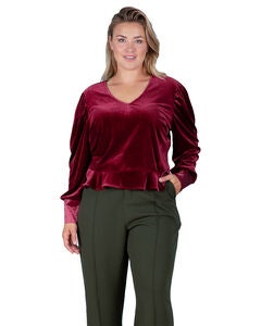 Plus Size Stretch Velvet Peplum Top