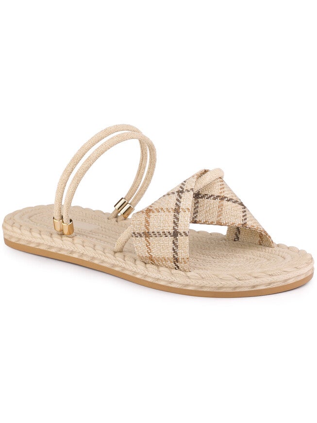 Cross Strap Slip On Summer Flat Sandals, Beige / Beige, hi-res image number null