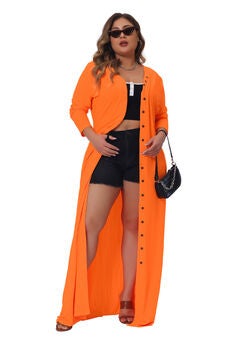 Side Split Long Sleeve Button Down Cardigan Cover Up Dress