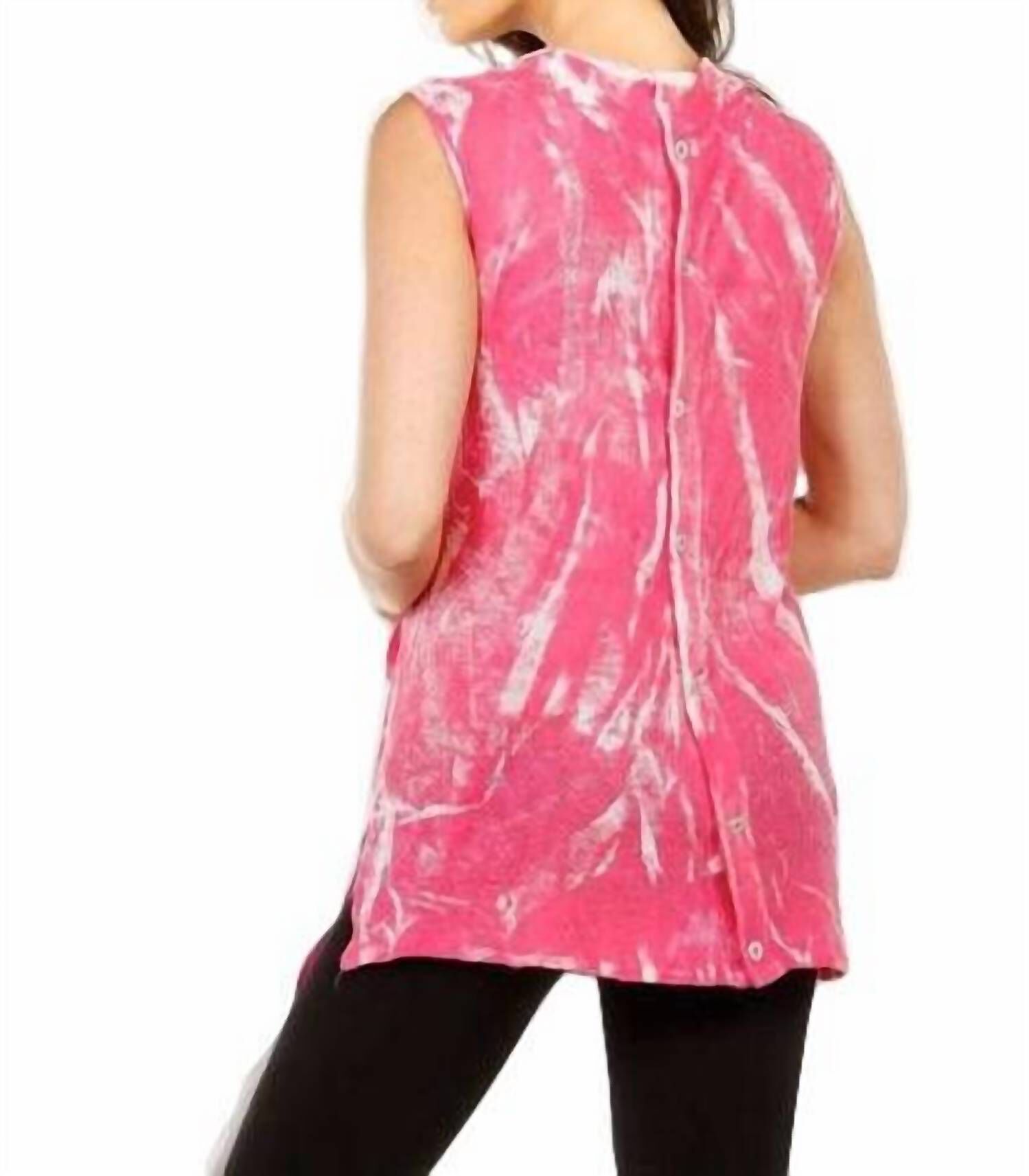 BLEACH LINEN BUTTONED-BACK LONG VEST IN PINK, Pink / Pink, alternate image number 1
