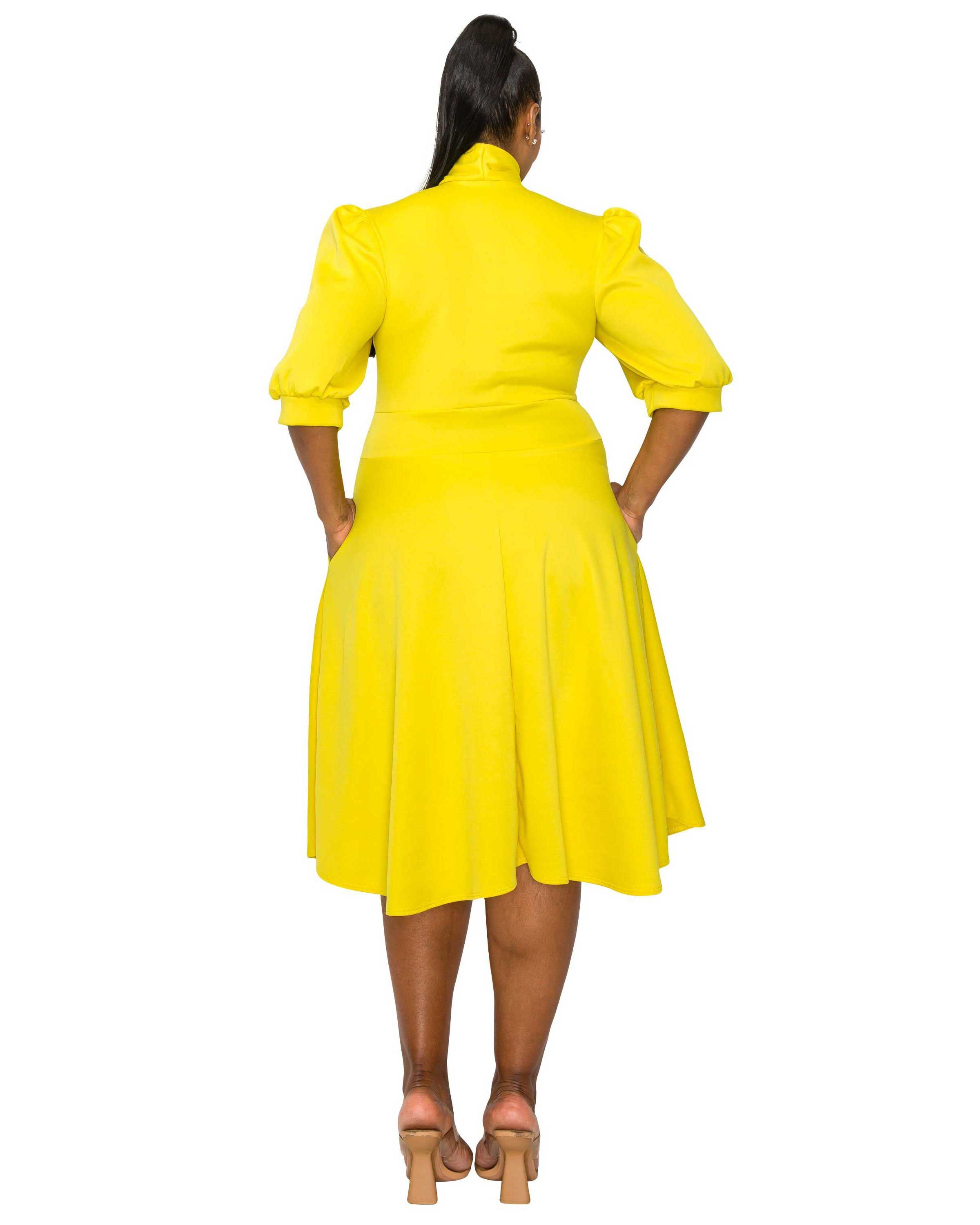 Carina Donna Flare Dress w/ Pockets, Yellow / Yellow, alternate image number 1