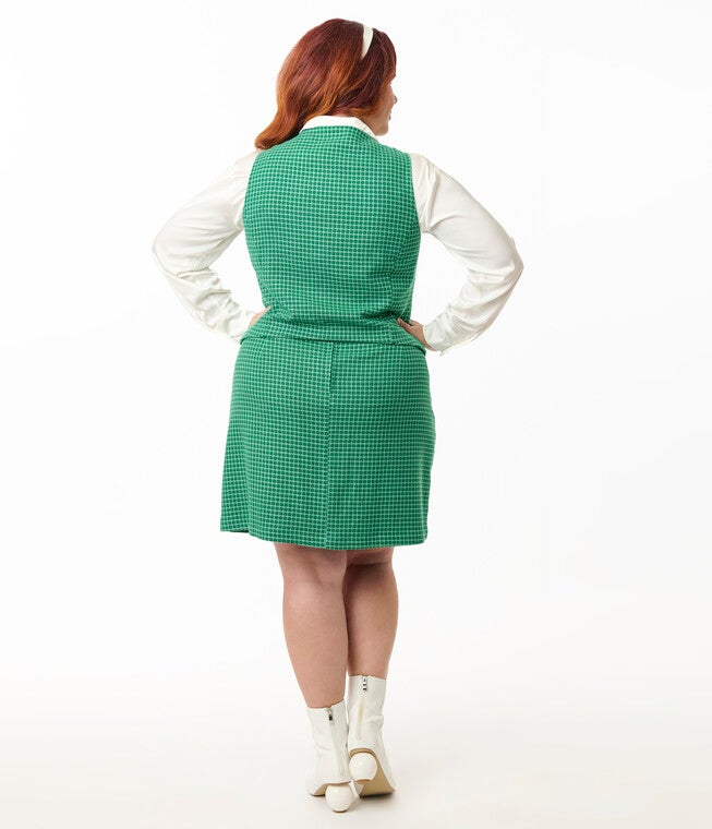 Smak Parlour Plus Size Green Houndstooth A-Line Mini Skirt, Kelly Green / Kelly Green, alternate image number null