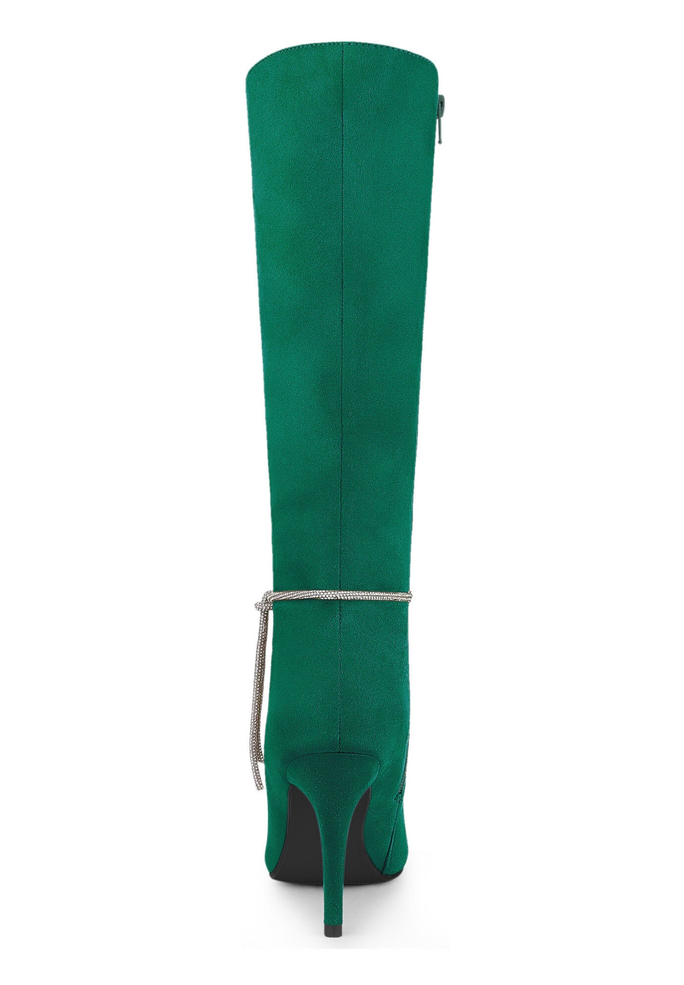 Rhinestone Chain Pointed Toe Stiletto Heels Knee High Boots, Green / Forest Green, alternate image number 2