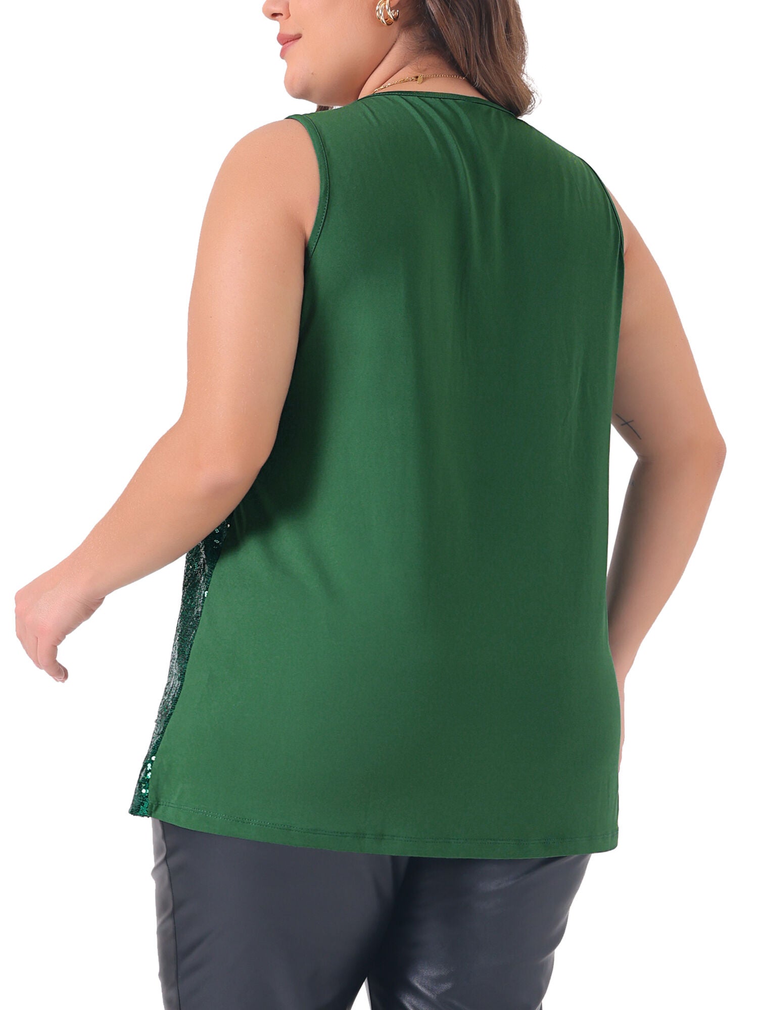 Sleeveless Glitter Sequin Vest Tank Top, Green / Hunter Green, alternate image number 3