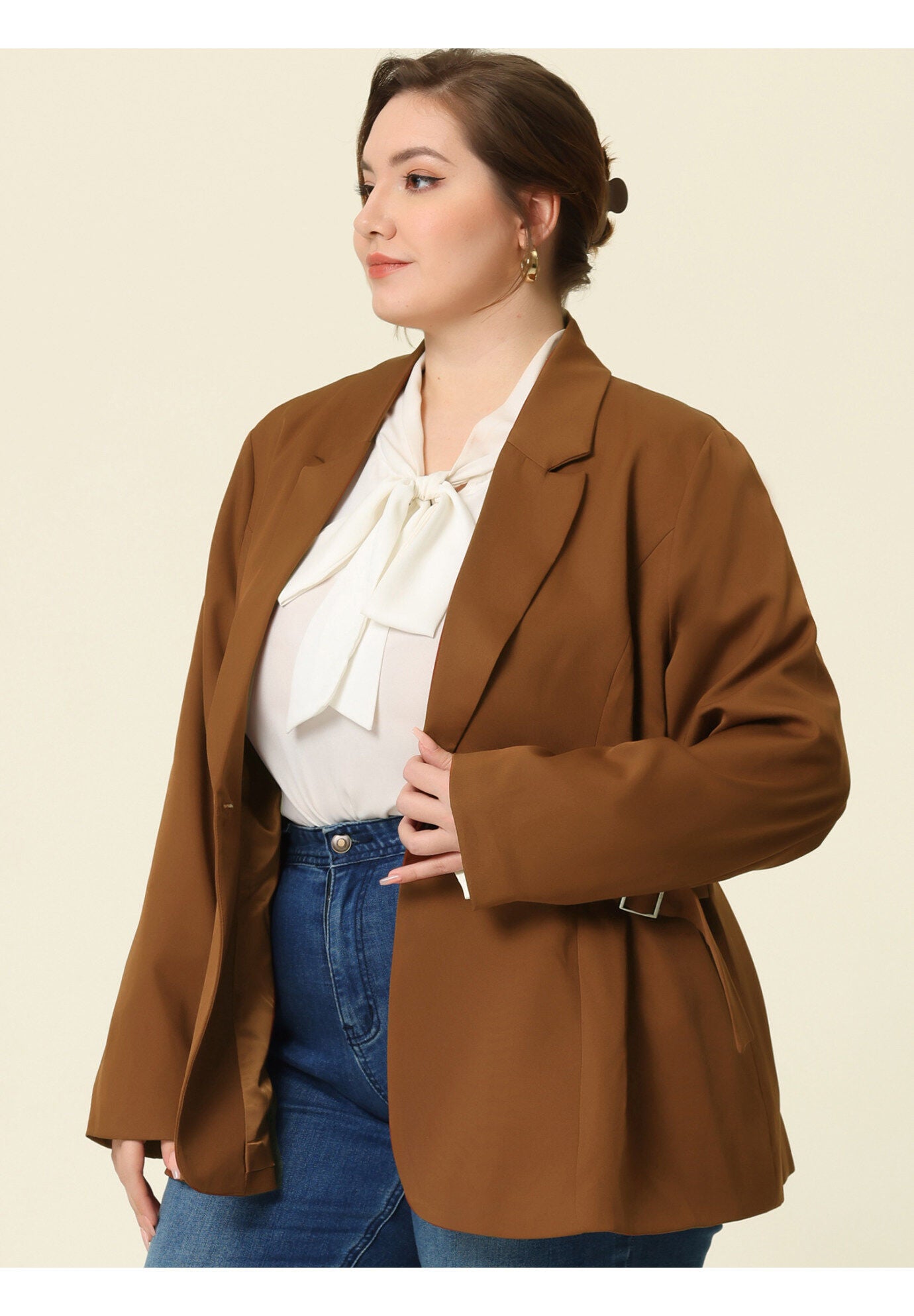 CONTRAST STRIPE CUFF NOTCHED LAPEL BLAZER, Brown / Brown, hi-res image number 0