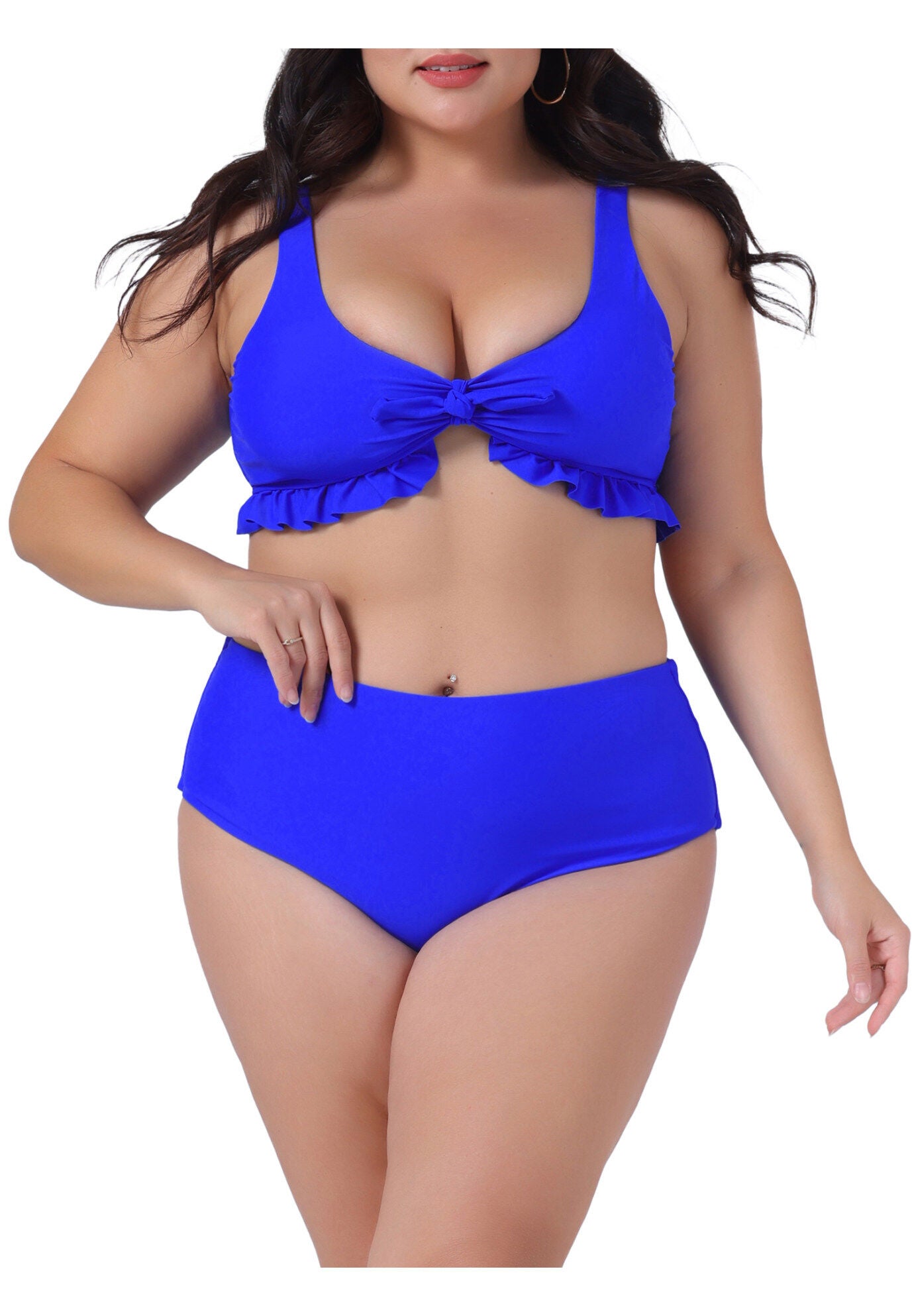Two Piece High Waisted Swimsuit, Royal Blue / Royal Blue, alternate image number 2