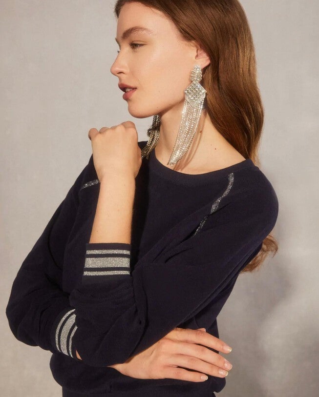ALL THAT GLITTERS FRENCH TERRY LOUNGE SET IN NAVY/SILVER, NavySilver / Black, alternate image number null
