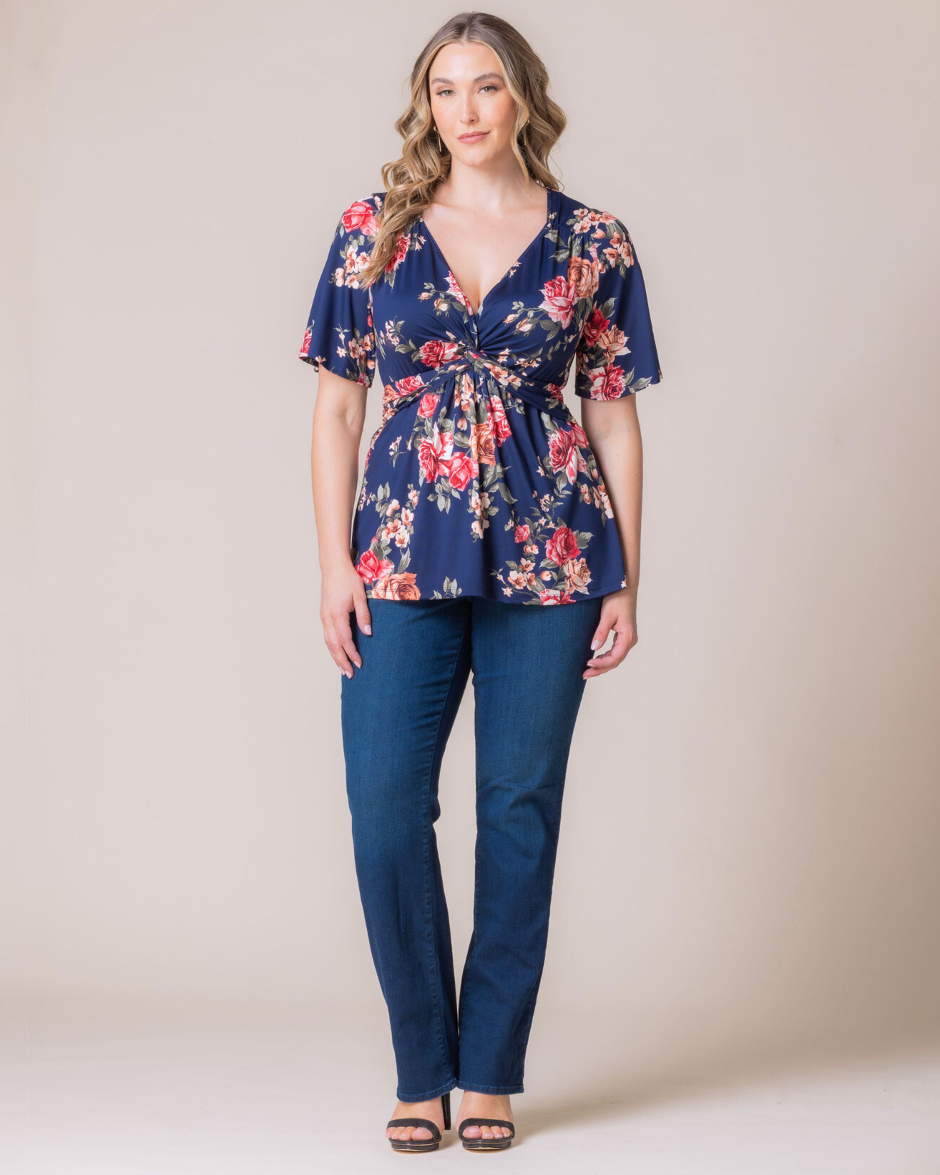 Abby Twist Front Top, COMING UP ROSES / Navy, alternate image number 4