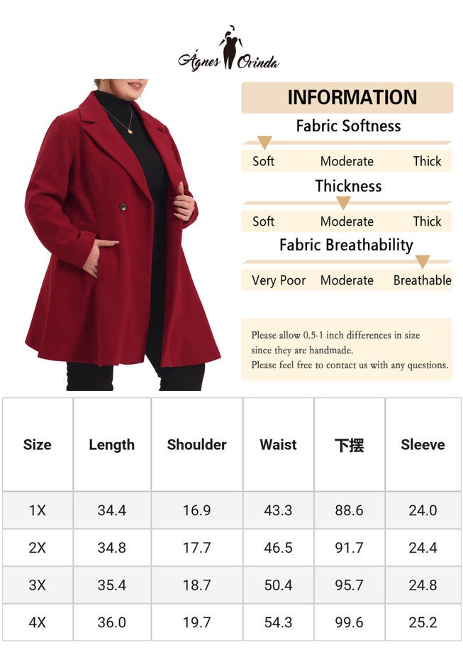 A LINE NOTCHED LAPEL DOUBLE BREASTED LONG PEACOAT, Burgundy / Red, alternate image number 4