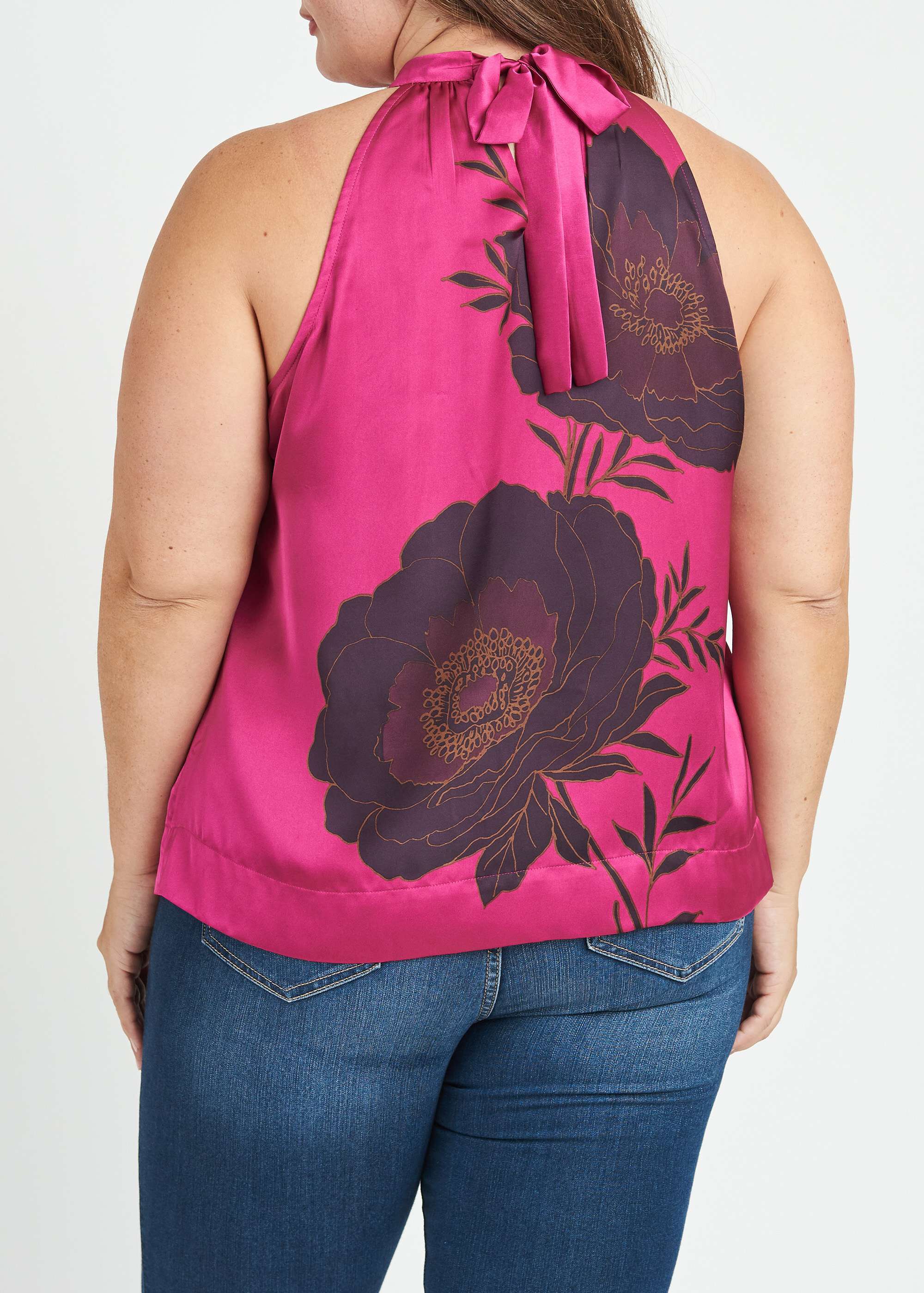 Kaiya Floral Halter Top with Bow, N359 MAGENTA / Magenta, alternate image number 2