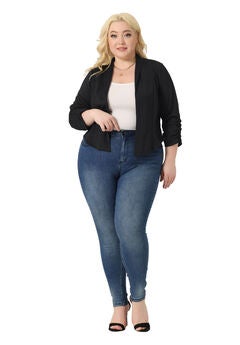 3/4 RUCHED SLEEVE LIGHTWEIGHT BLAZER JACKET