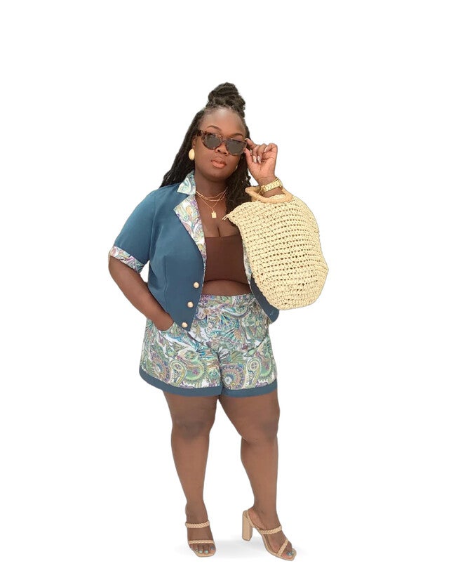 Nicole Reversible Cropped Fit Blazer, TealGold / Teal, alternate image number null