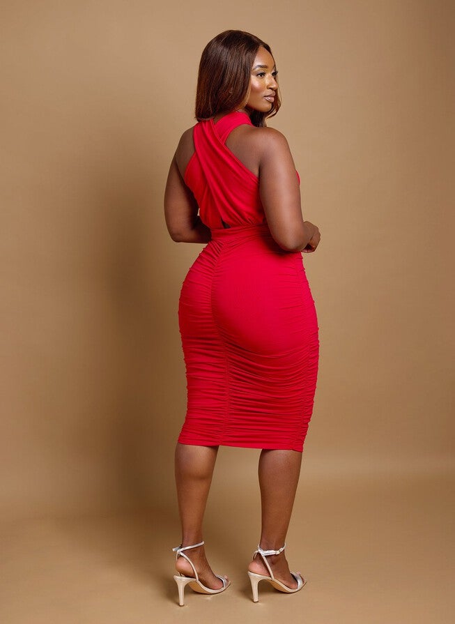 RUBY RUCHED BODYCON MINI DRESS, Red / Red, alternate image number 4