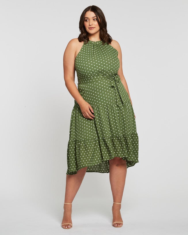 La Bocca Green Polka-Dot Halter Dress, SageMilk / Sage Green, hi-res image number null