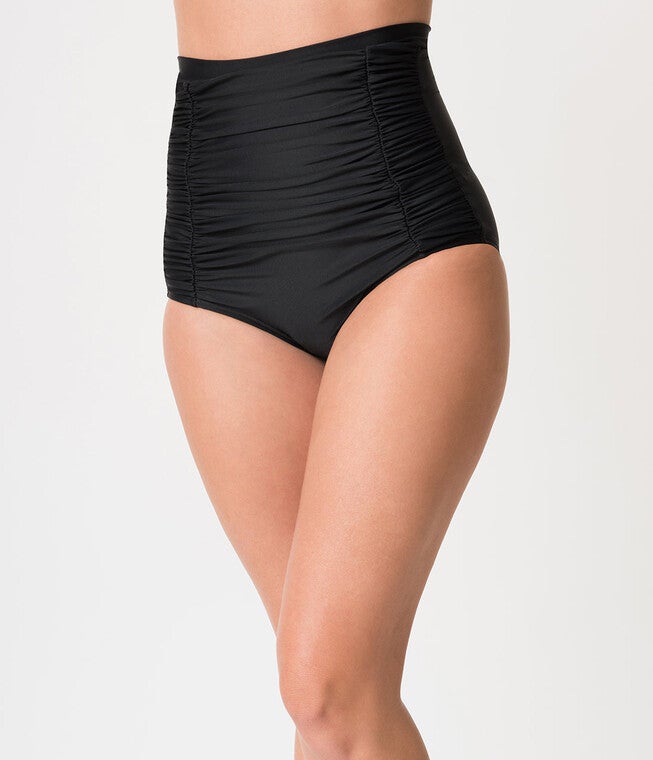Unique Vintage All Black Monroe High Waist Bikini Bottom, , alternate image number null