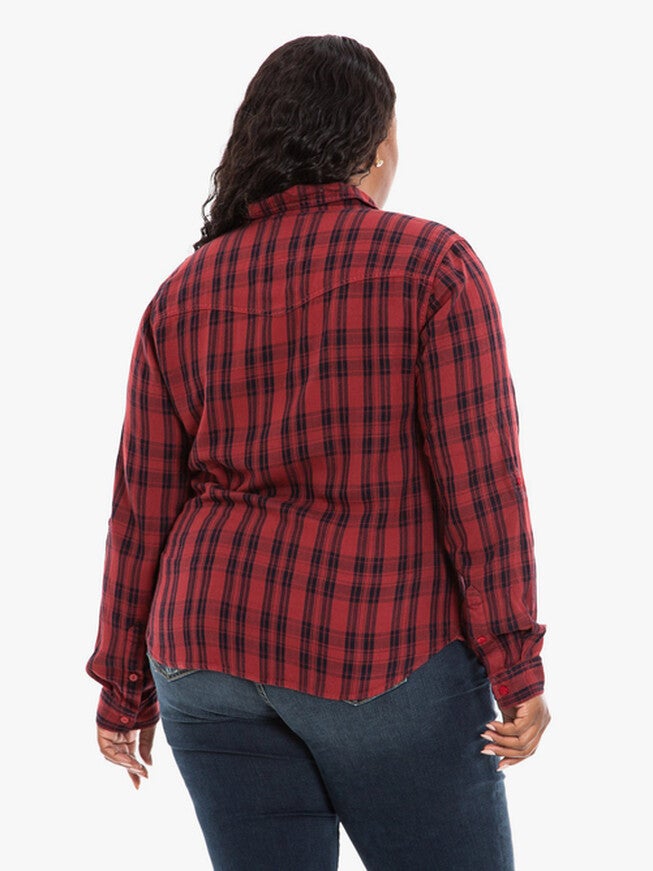 Plaid Western Shirt, BURGUNDY / Burgundy, alternate image number 3