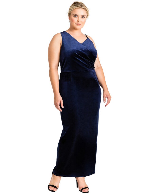 Plus Size Reagan Maxi Asymmetrical Velvet Dress, Navy / Navy, alternate image number 3