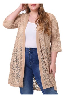 LACE CROCHET 3/4 SLEEVE COVER UP CARDIGAN