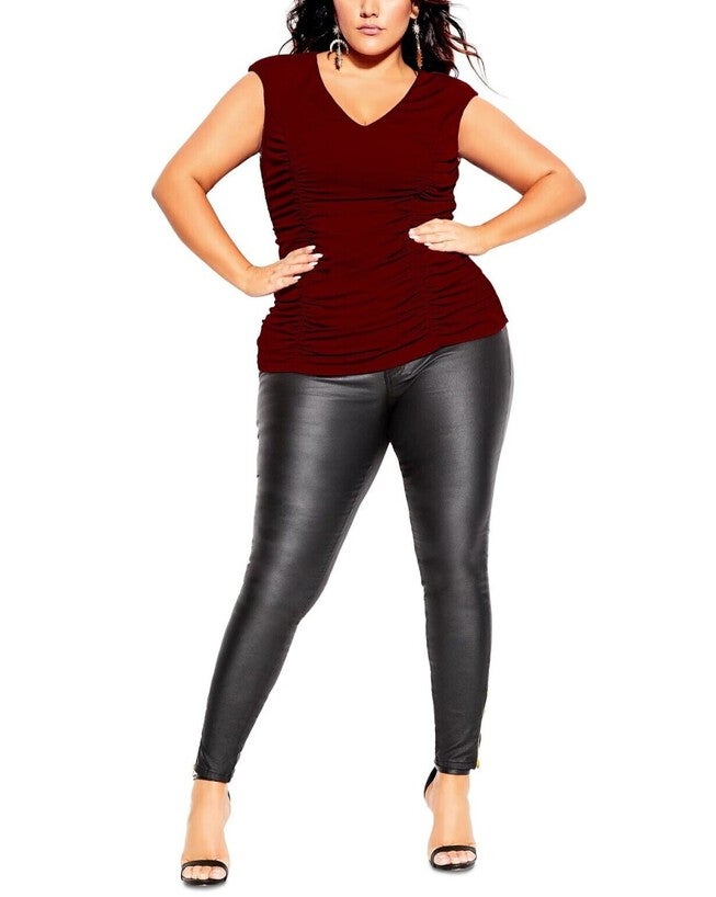 City Chic Women's Trendy Plus Size Ruched Top Red Size Small Petite, Red / Red, hi-res image number 0