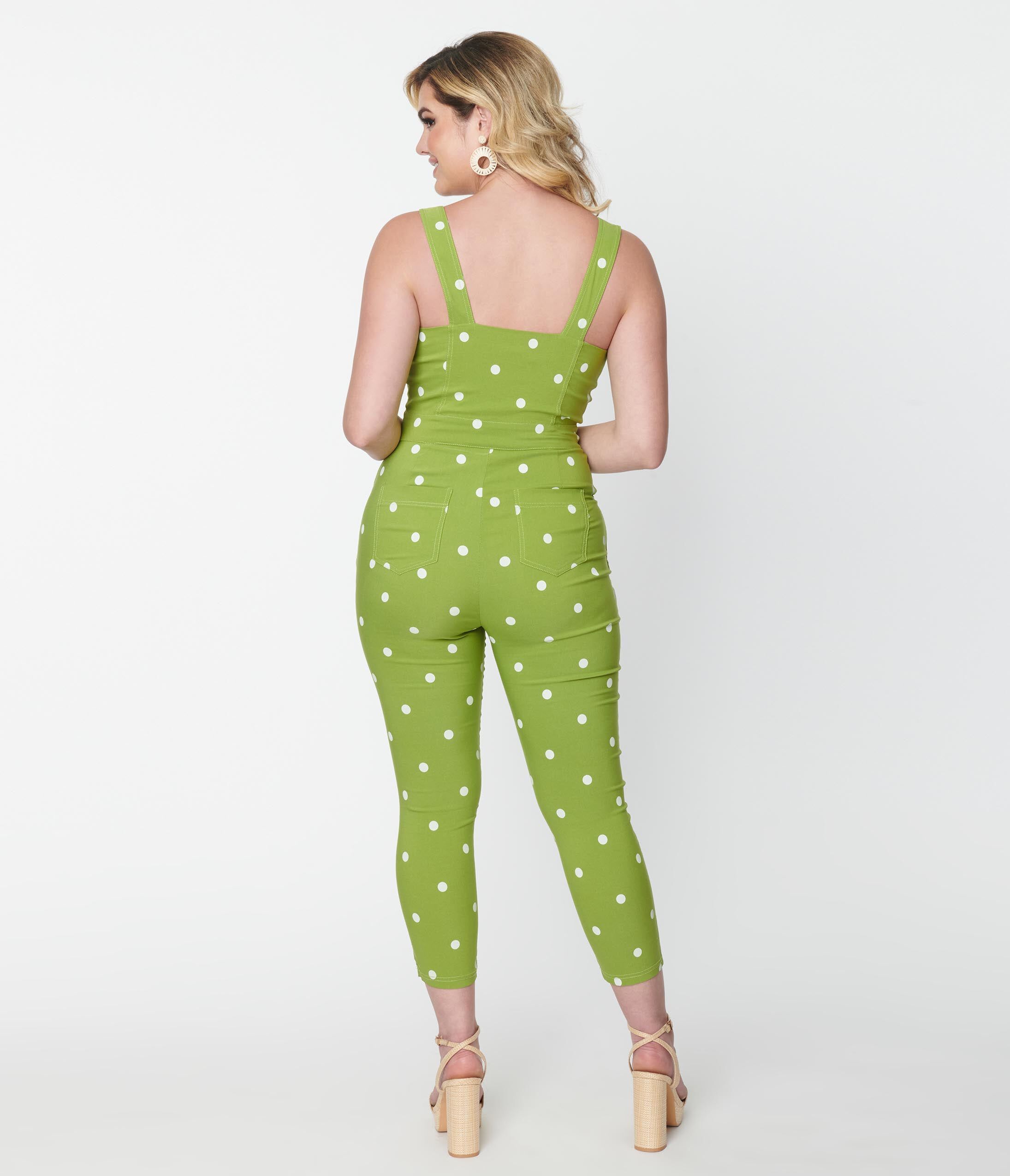 Unique Vintage Green & White Dot Eartha Jumpsuit, , alternate image number 5