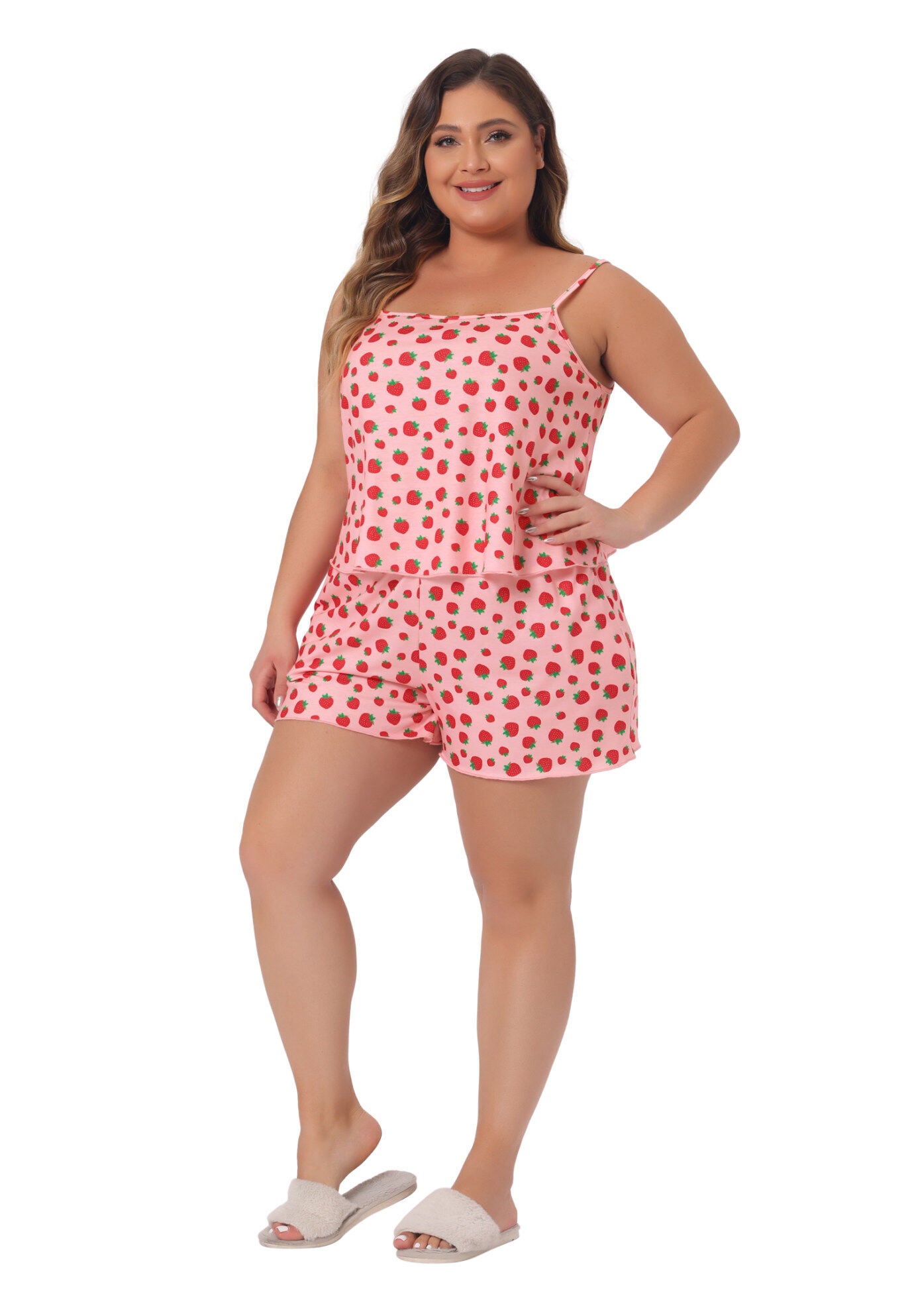 Strawberry Pattern Cami Shorts Sleepwear Set, Pink / Pink, hi-res image number 0