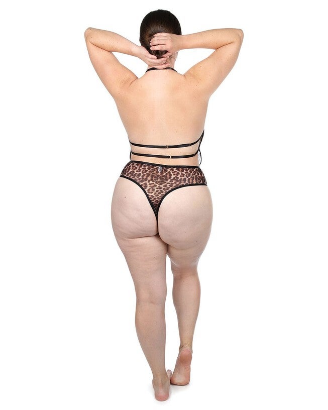 Women's Alexandra Halter Plunge Leopard Print Bodysuit, , alternate image number 2