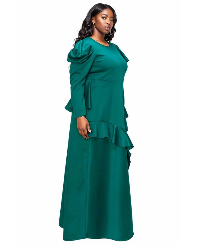 VIVIENNE RUFFLED MAXI DRESS, Green / Forest Green, alternate image number 2