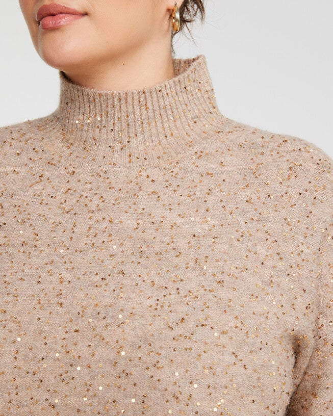 Golden Sparkle Beige/Metallic Turtle-Neck Sweater, , alternate image number 9