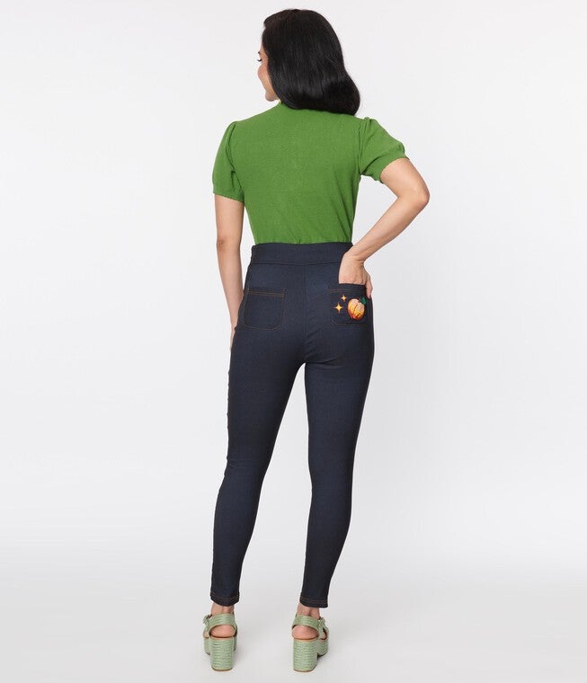 Unique Vintage Denim Bengaline & Peach Rizzo Cigarette Pants, , alternate image number null