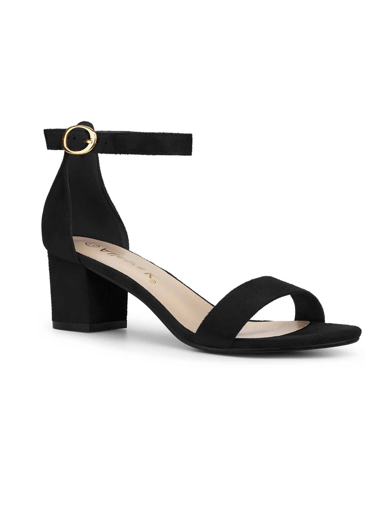 Open Toe Ankle Strap Chunky Heels Sandals, Black / Black, hi-res image number 0