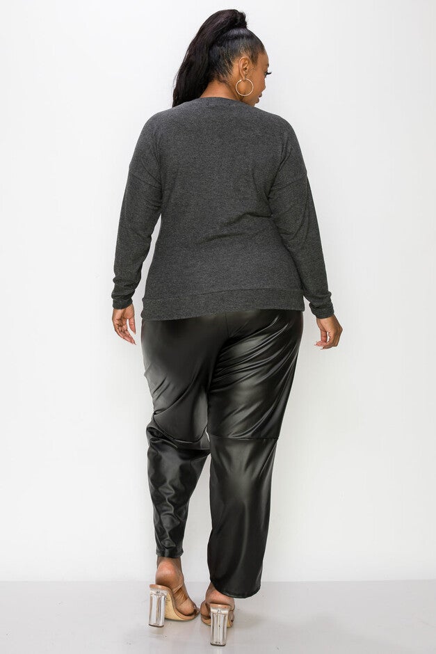 AMY WAIST TIE SWEATER, Heather Charcoal / Charcoal Grey, alternate image number 2