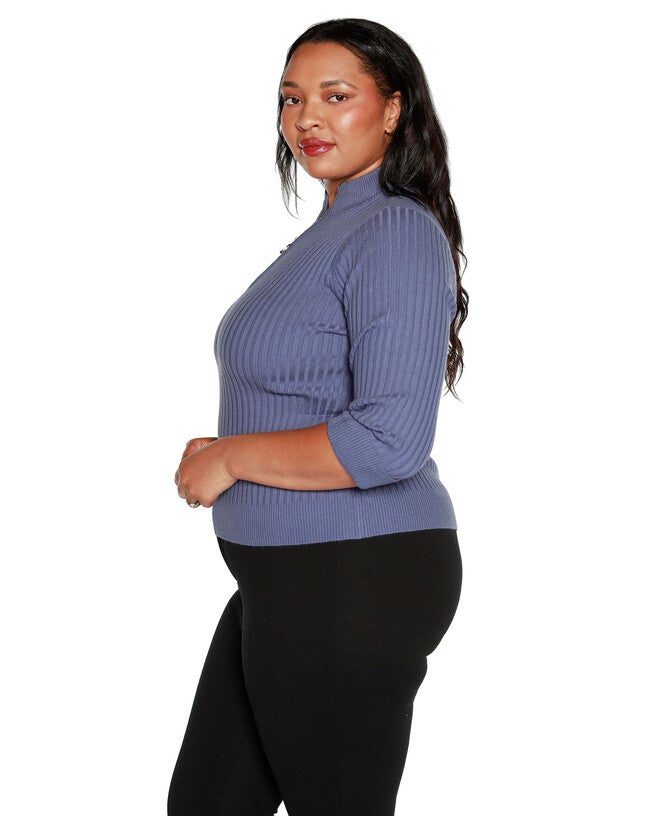 RIBBED QUARTER-ZIP SWEATER, Indigo Coast / Azure Blue, alternate image number 3
