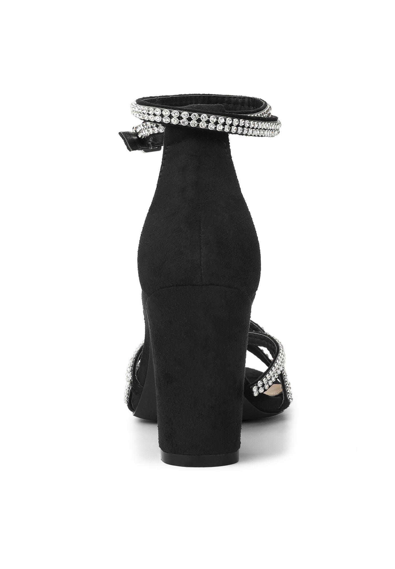 Rhinestones Strappy Chunky Heel Sandals, Black / Black, alternate image number 2