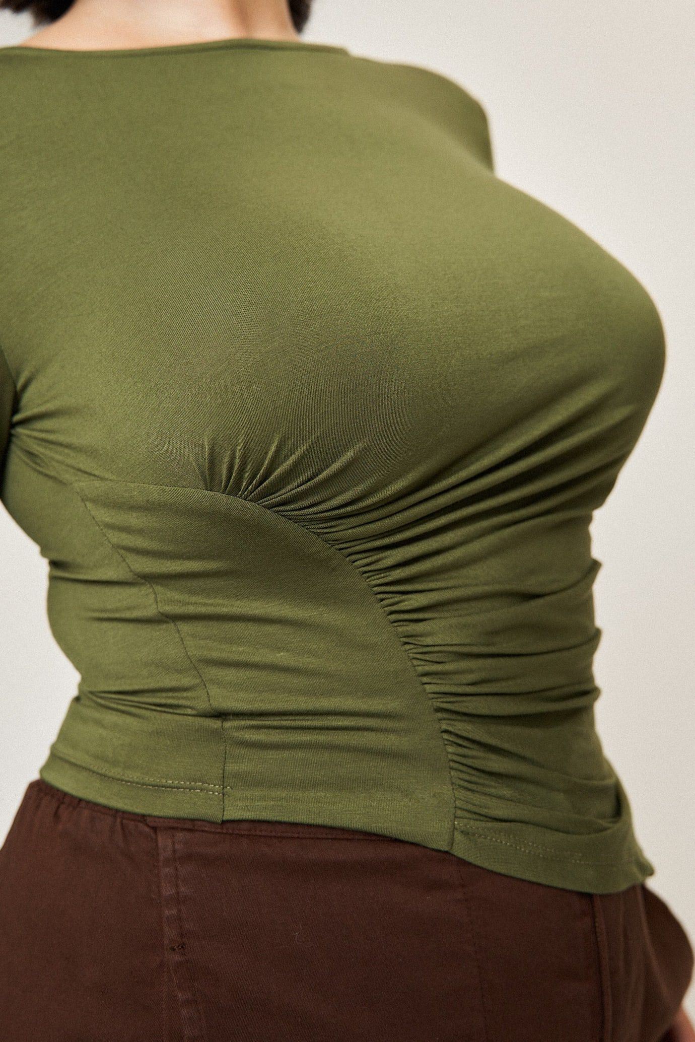 Chloe Asymmetrical Split Top, Army Green / Olive Green, alternate image number 3