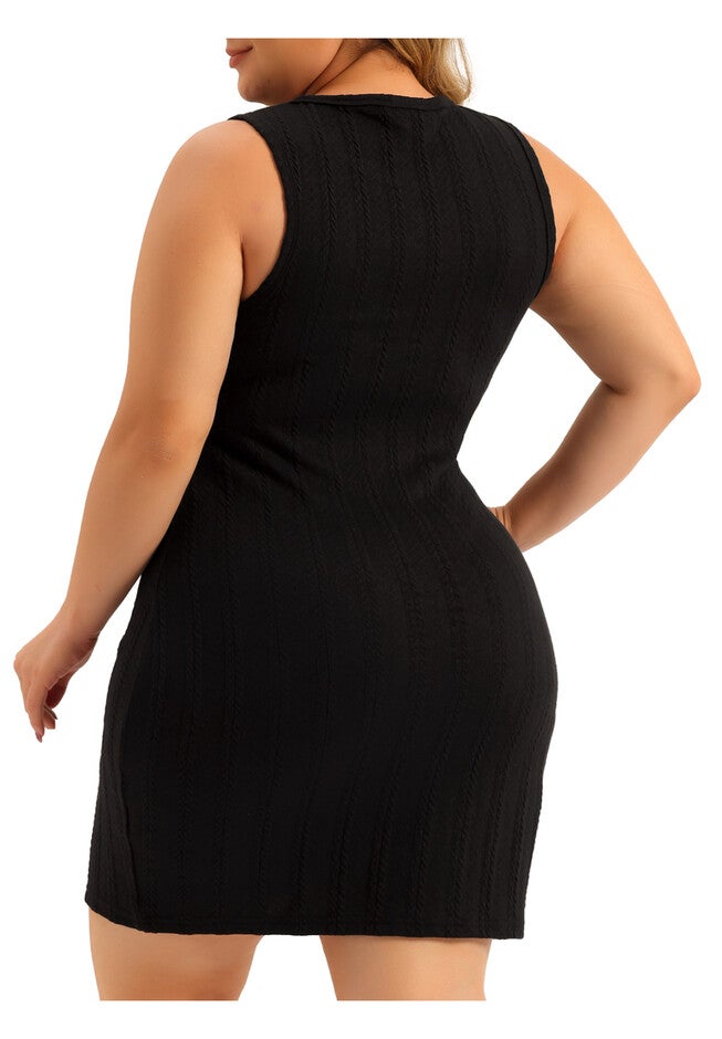 Sleeveless Ribbed Knit Bodycon Pencil Mini Tank Sweater Dress, Black / Black, alternate image number 3