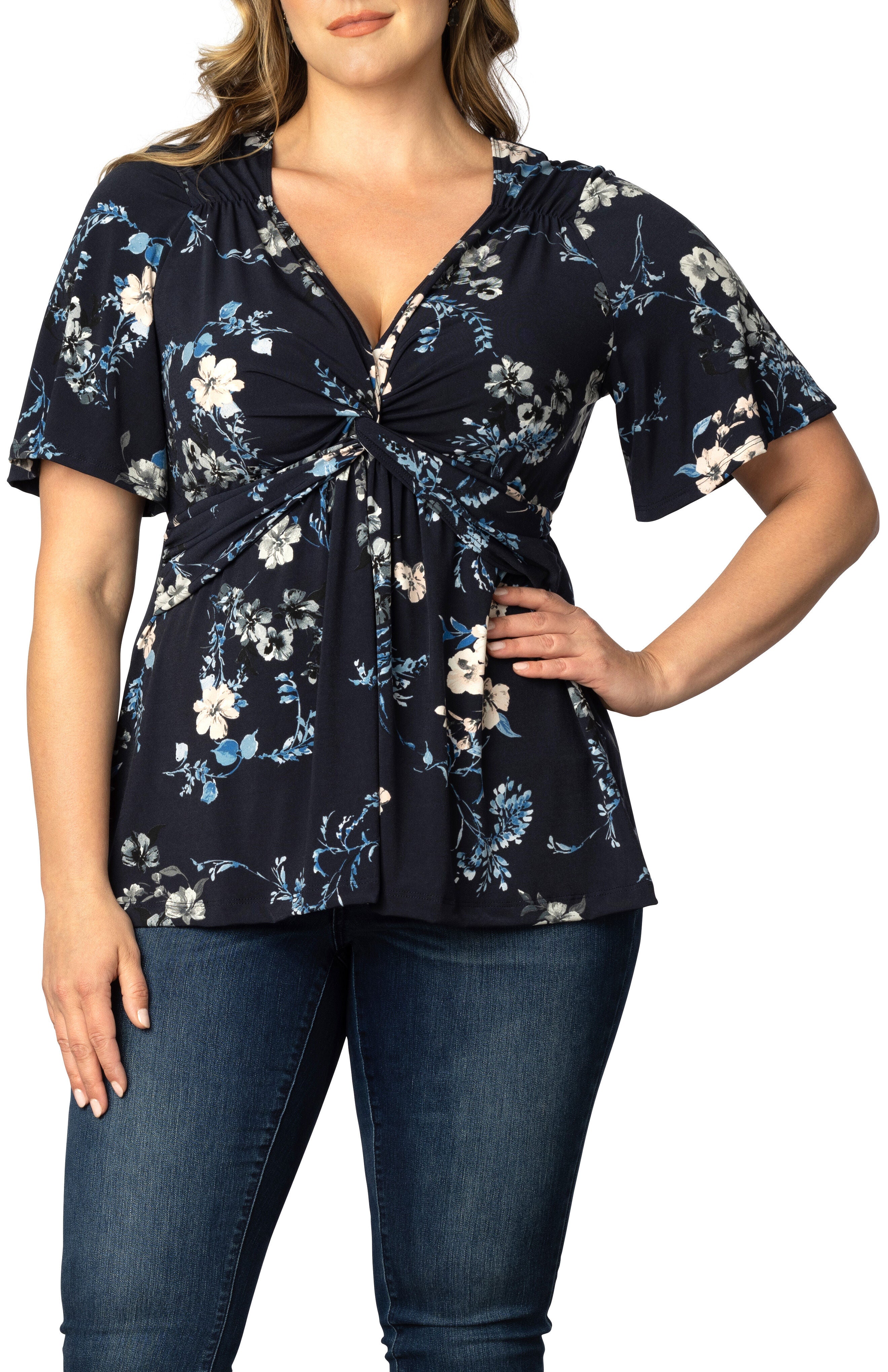 Abby Twist Front Top, FRENCH BLUE GARDEN / Navy, hi-res image number 0