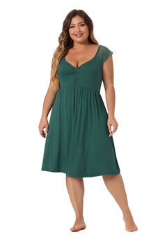 V NECK LACE CAP SLEEVE SLEEP DRESS