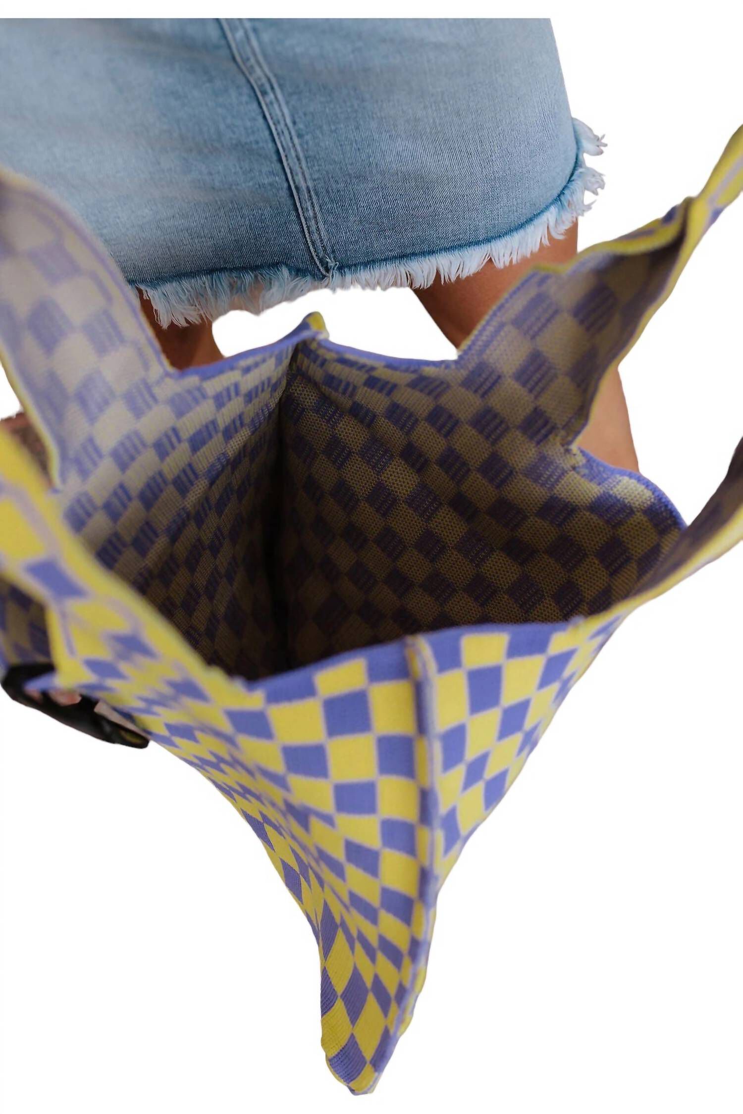 Women's Checkerboard Lazy Wind Big Bag, Lilac  Yellow / Purple, alternate image number 2