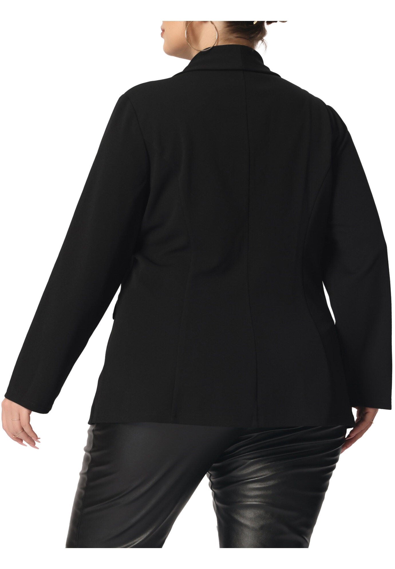 SHINY SEQUIN BUTTON LAPEL CASUAL BLAZER JACKET, Black / Black, alternate image number 2