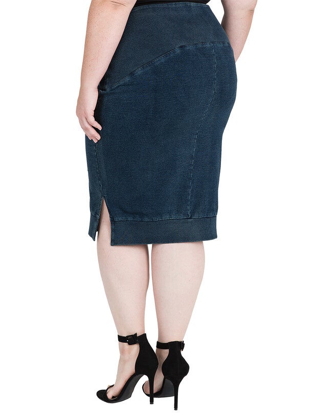 Plus Size Kelly Side Slit Indigo French Terry Pencil Skirt, 2243 Eclipse / Navy, alternate image number 1