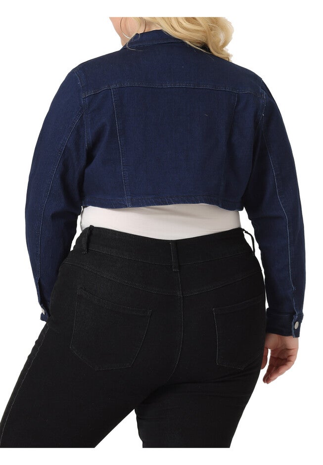 WASHED BUTTON JEAN CROP DENIM JACKET, Black Blue / Navy, alternate image number 3