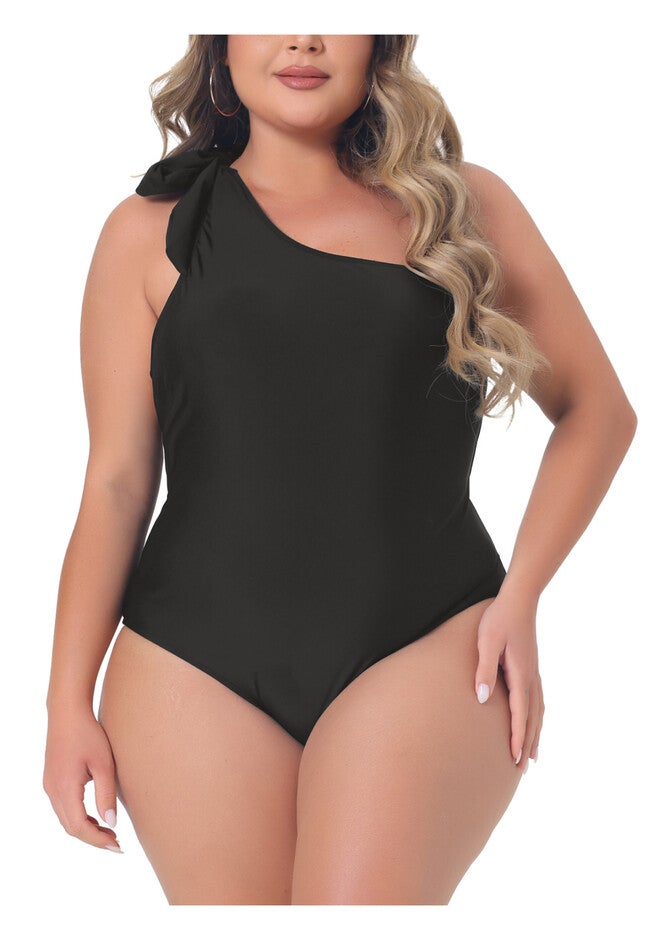 Summer Swimsuit One Shoulder Knot Swimwear, Black / Black, alternate image number 2