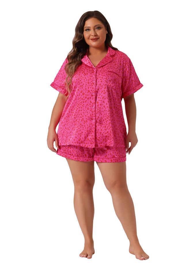 Button Shirt and Shorts 2 Pieces Lounge Set, Hot Pink / Deep Fuchsia, hi-res image number 0