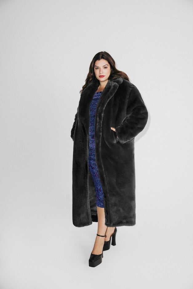 Black Long Faux Fur Teddy Coat, Black / Black, hi-res image number 0