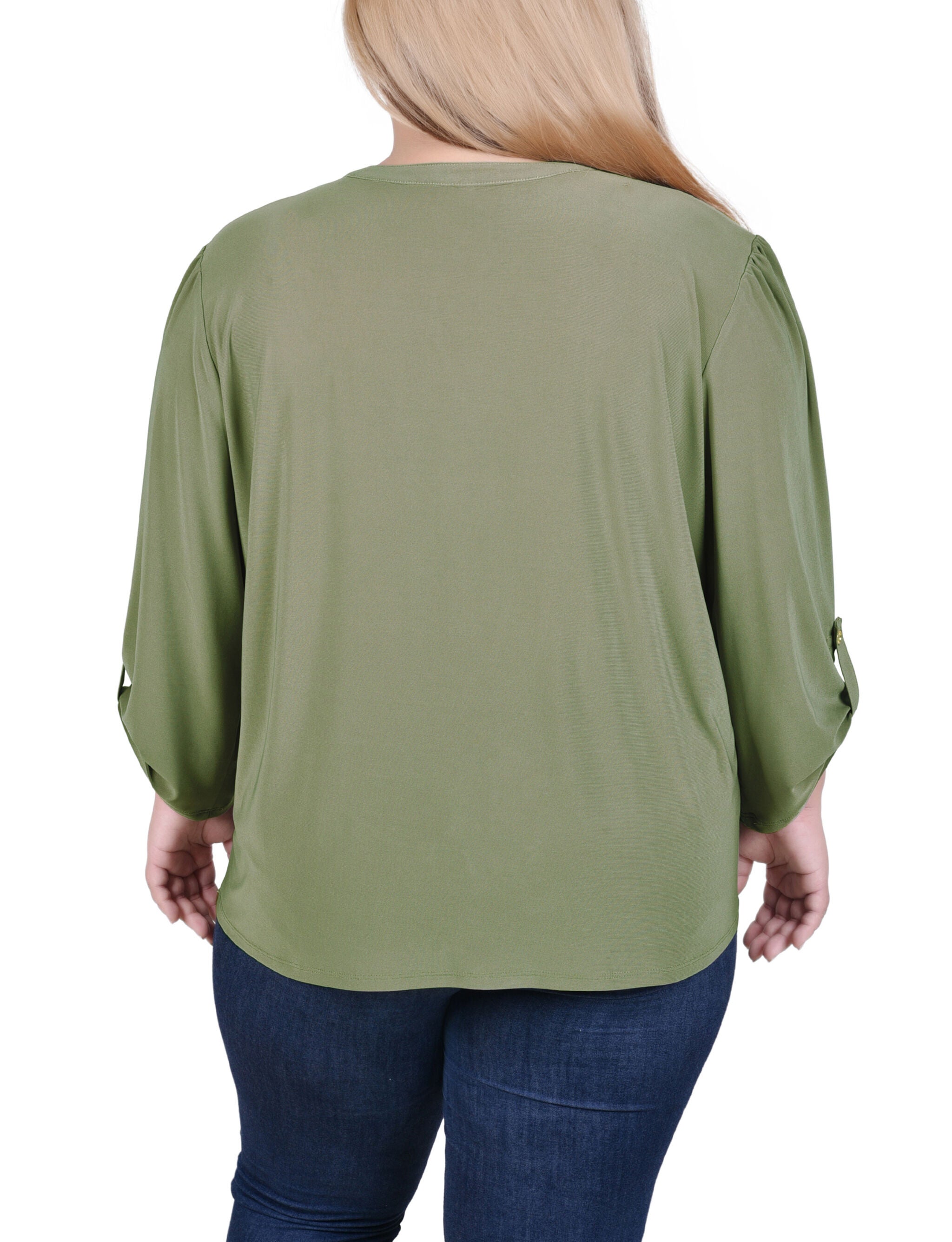 Long Sleeve Pintuck Front Top With Chain Details, Burnt Olive, alternate image number 2