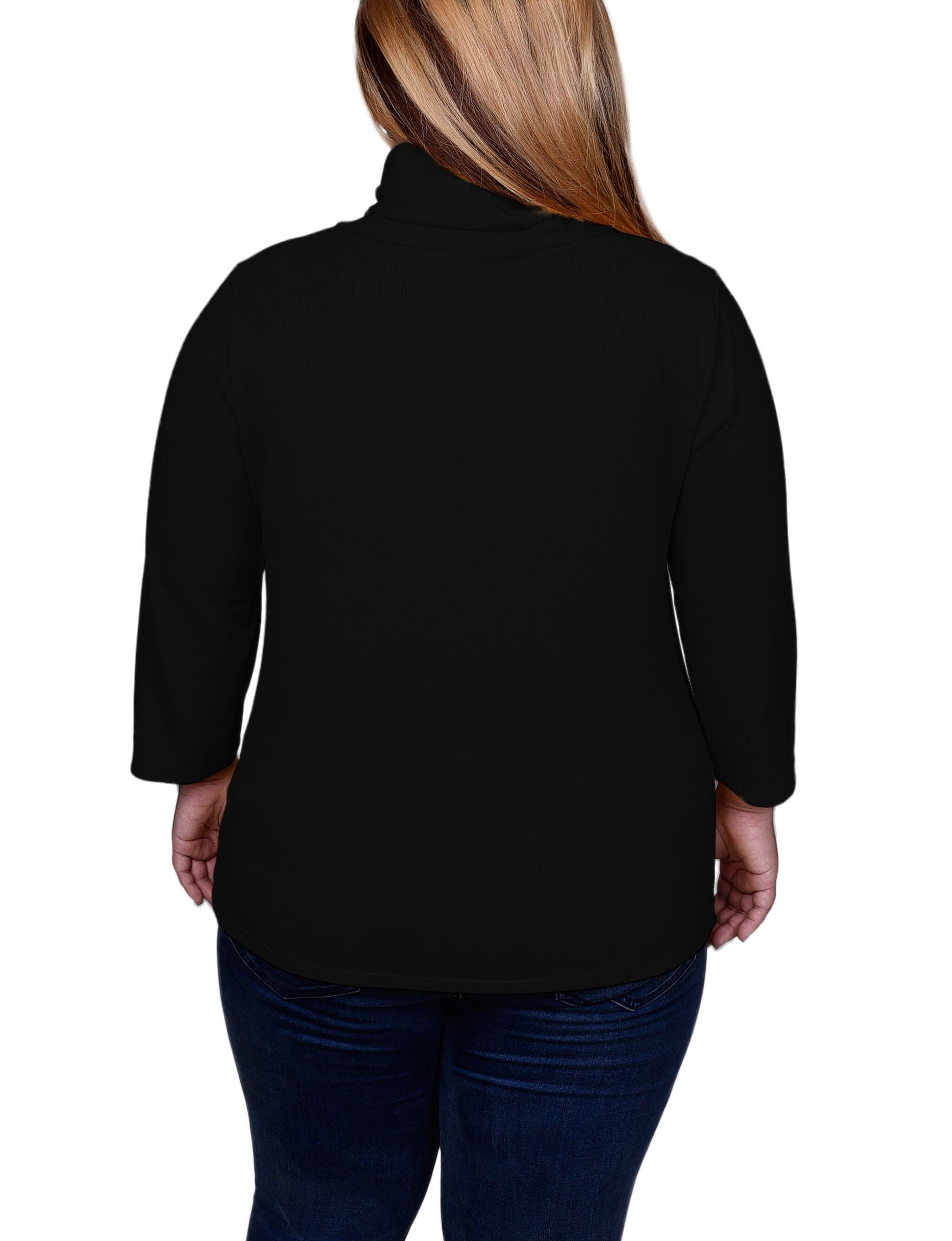 Plus Size 3/4 Slv Top With Grommet Hem, Black, alternate image number 3