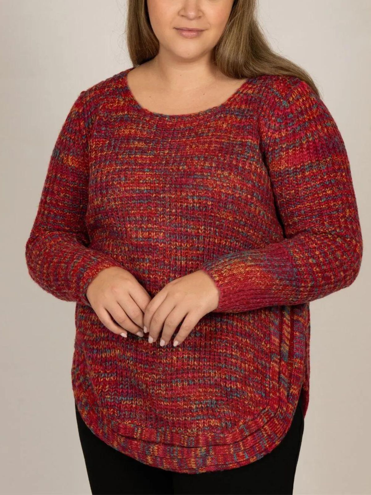Elodie Mix Ribbed Knit Mix Sweater, Red / Red, hi-res image number 0