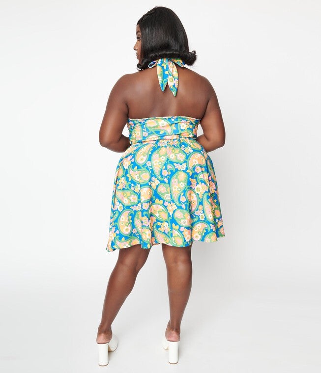 Smak Parlour Blue Paisley Floral Mod Print Sweet Talk Flare Skirt, , alternate image number 7