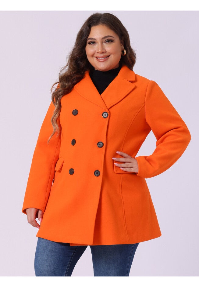 NOTCHED LAPEL DOUBLE BREASTED COAT, Orange / Orange, alternate image number 1