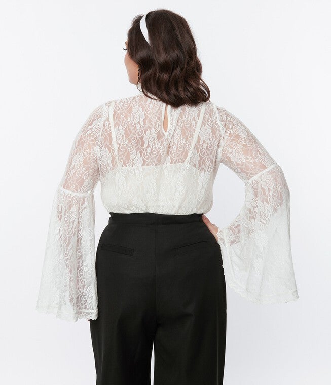 Smak Parlour White Lace Bell Sleeve Blouse, White Lace / White, alternate image number 1